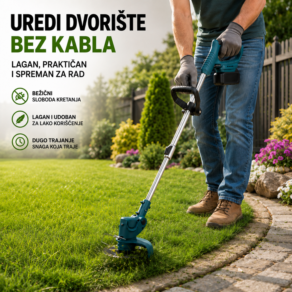BEŽIČNI TRIMER ZA KOŠENJE TRAVE SA DVE BATERIJE